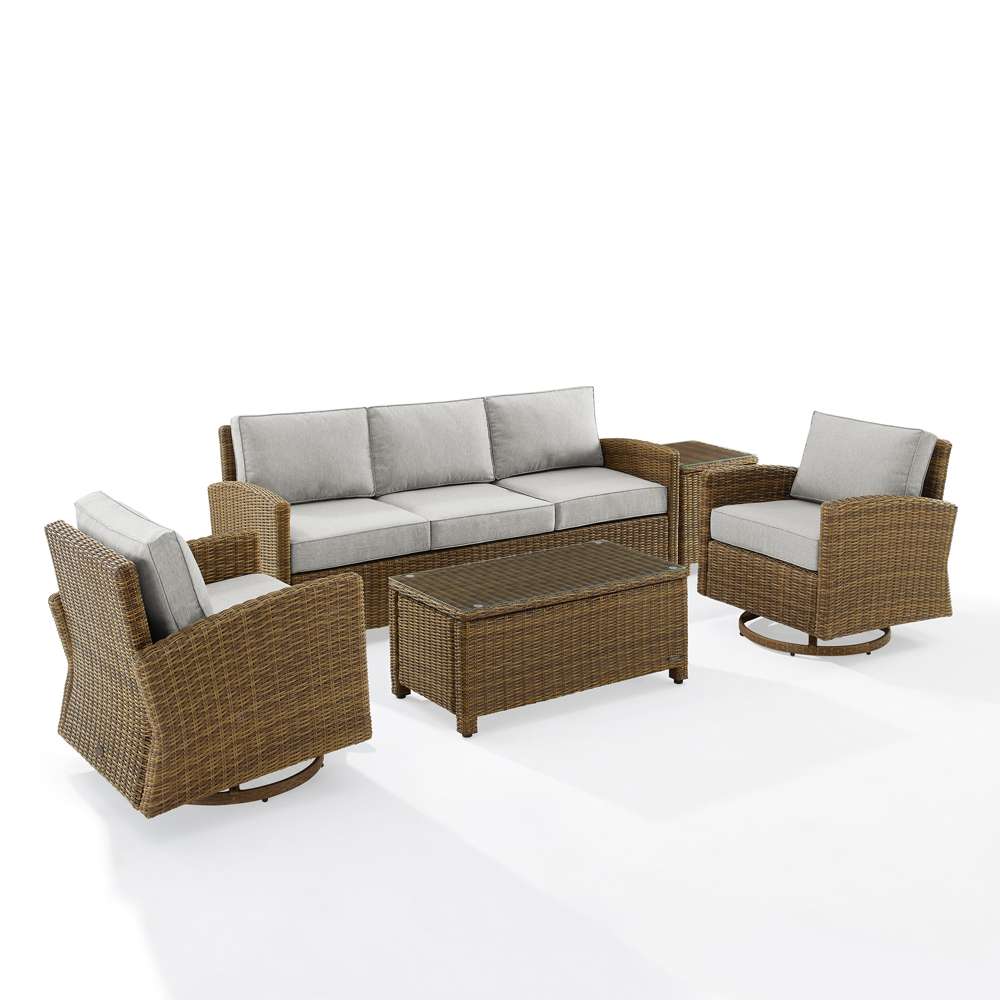 Crosley Furniture - Bradenton 5Pc Swivel Rocker And Sofa Set Gray/Weathered Brown - Sofa, Coffee Table, Side Table, & 2 Swivel Rockers - KO70425WB-GY veiw 2