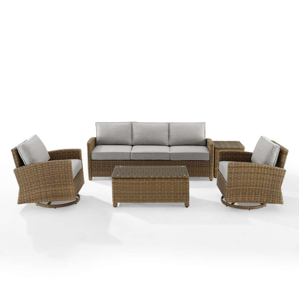 Crosley Furniture - Bradenton 5Pc Swivel Rocker And Sofa Set Gray/Weathered Brown - Sofa, Coffee Table, Side Table, & 2 Swivel Rockers - KO70425WB-GY veiw 3