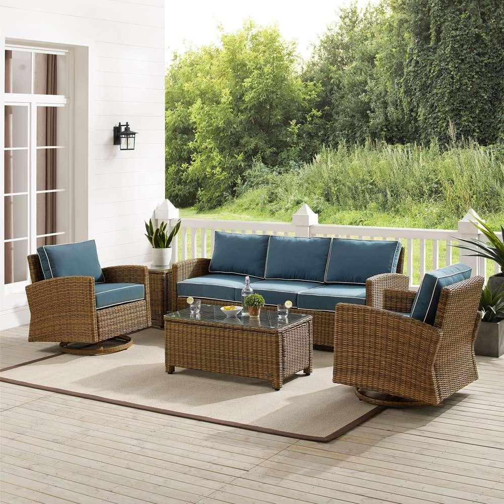Crosley Furniture - Bradenton 5Pc Swivel Rocker And Sofa Set Navy/Weathered Brown - Sofa, Coffee Table, Side Table, & 2 Swivel Rockers - KO70425WB-NV veiw 1