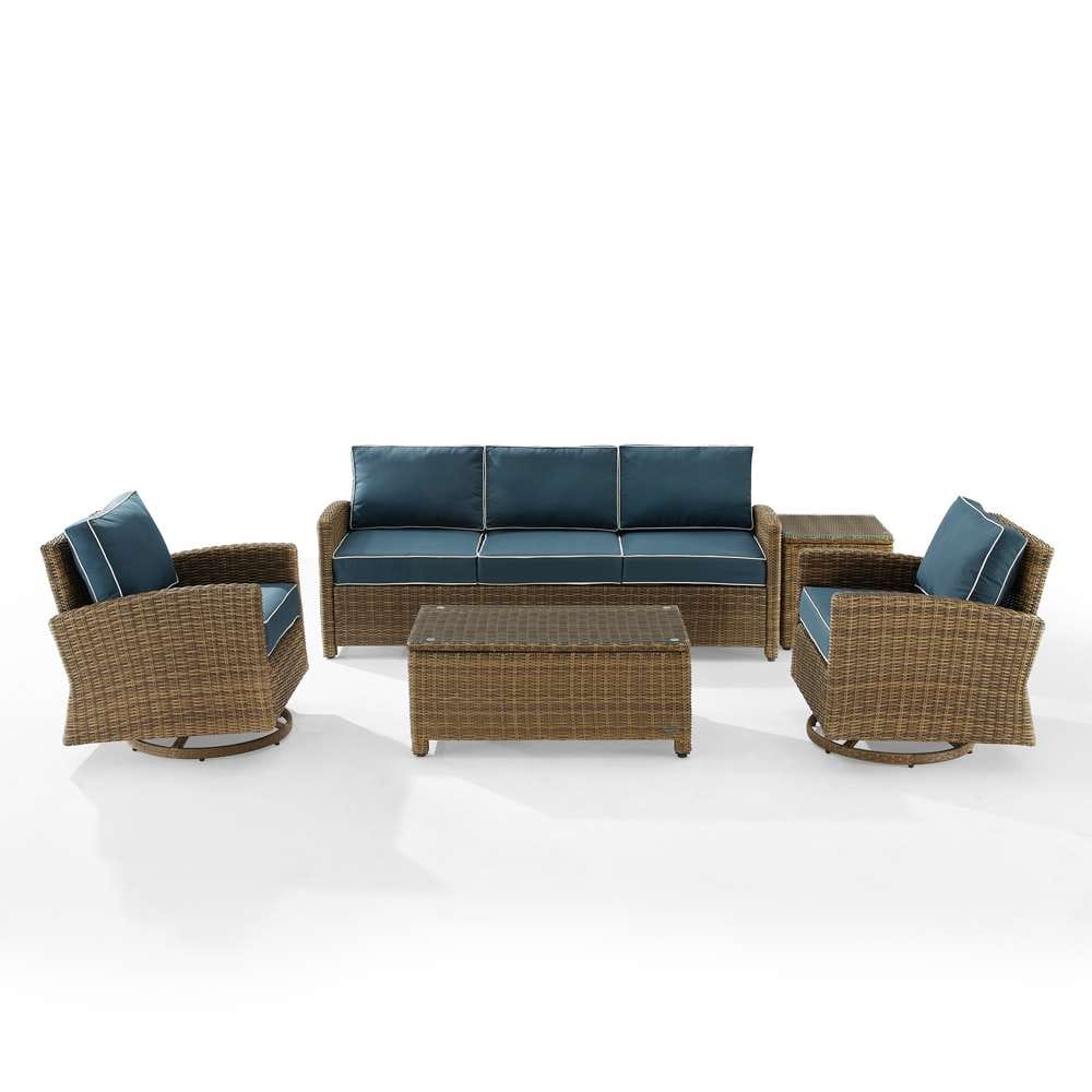 Crosley Furniture - Bradenton 5Pc Swivel Rocker And Sofa Set Navy/Weathered Brown - Sofa, Coffee Table, Side Table, & 2 Swivel Rockers - KO70425WB-NV veiw 3