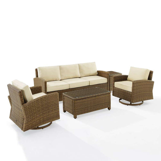 Crosley Furniture - Bradenton 5Pc Swivel Rocker And Sofa Set Sand/Weathered Brown - Sofa, Coffee Table, Side Table, & 2 Swivel Rockers - KO70425WB-SA veiw 2