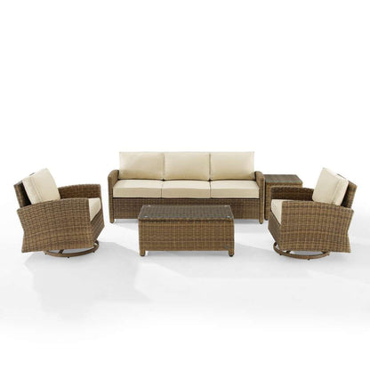 Crosley Furniture - Bradenton 5Pc Swivel Rocker And Sofa Set Sand/Weathered Brown - Sofa, Coffee Table, Side Table, & 2 Swivel Rockers - KO70425WB-SA veiw 3