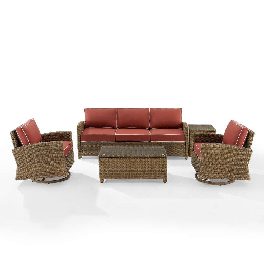 Crosley Furniture - Bradenton 5Pc Swivel Rocker And Sofa Set Sangria/Weathered Brown - Sofa, Coffee Table, Side Table, & 2 Swivel Rockers - KO70425WB-SG veiw 3
