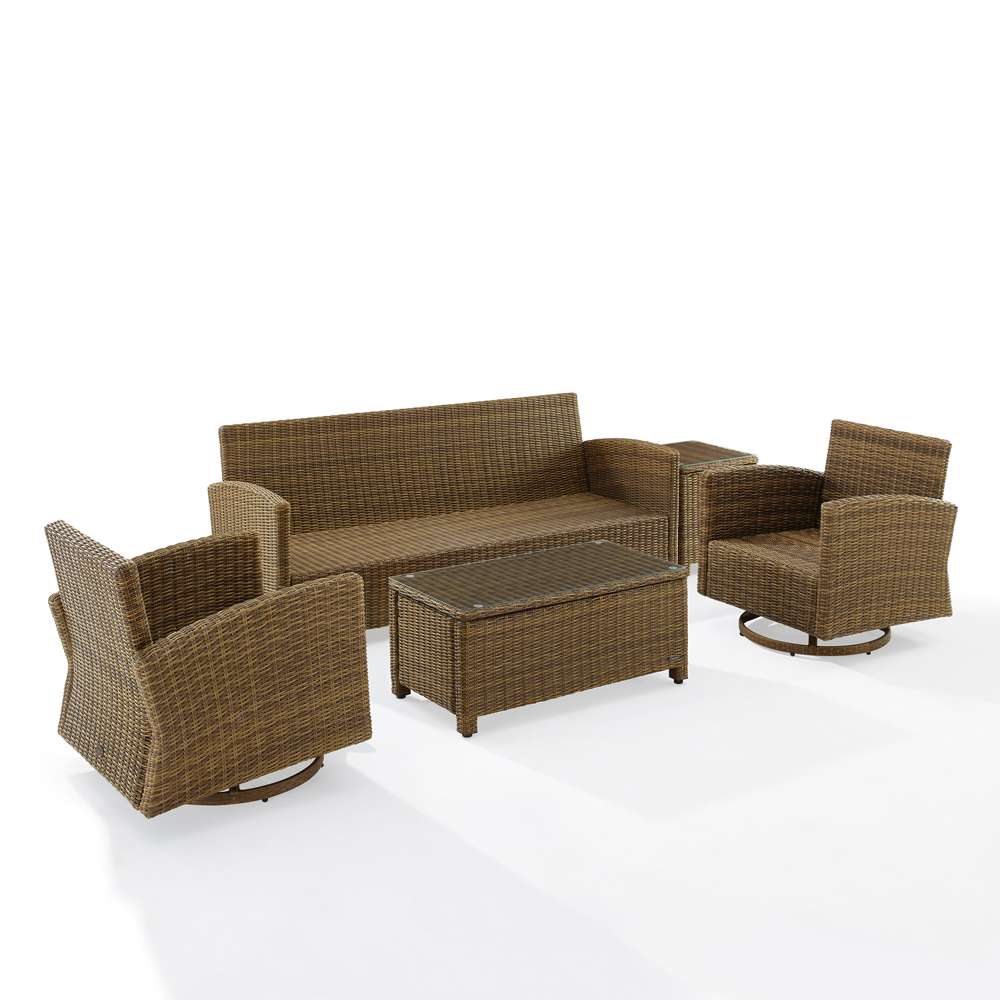 Crosley Furniture - Bradenton 5Pc Swivel Rocker And Sofa Set Sangria/Weathered Brown - Sofa, Coffee Table, Side Table, & 2 Swivel Rockers - KO70425WB-SG veiw 5