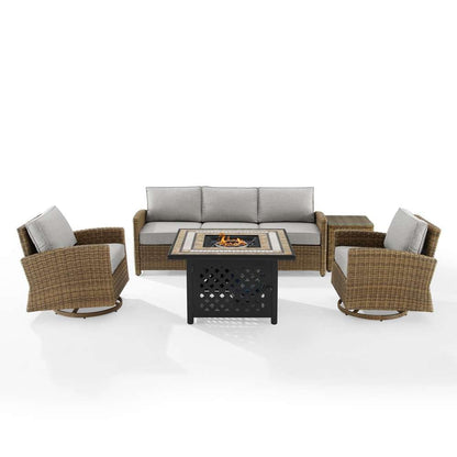 Crosley Furniture - Bradenton 5Pc Swivel Rocker And Sofa Set W/Fire Table Gray/Weathered Brown - Tucson Fire Table, Sofa, Side Table, & 2 Swivel Rockers - KO70208WB-GY veiw 3