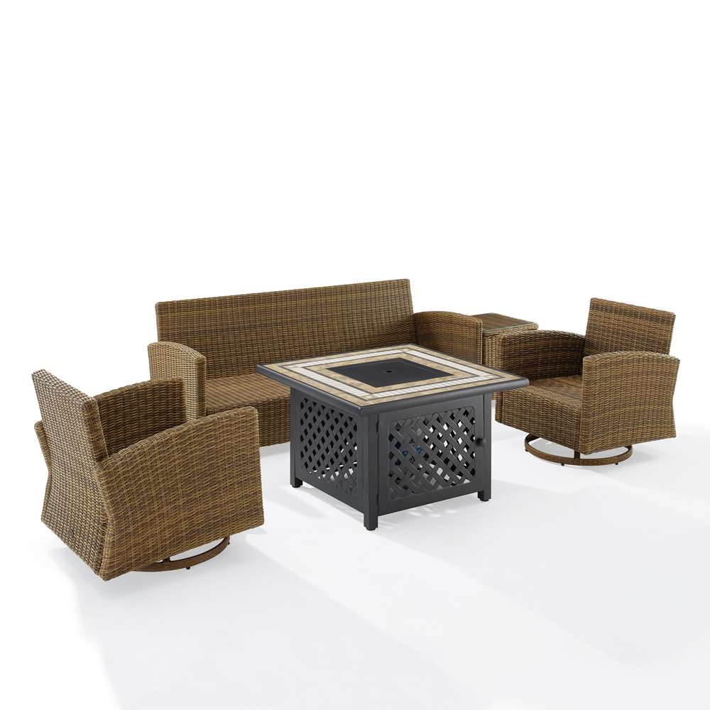 Crosley Furniture - Bradenton 5Pc Swivel Rocker And Sofa Set W/Fire Table Gray/Weathered Brown - Tucson Fire Table, Sofa, Side Table, & 2 Swivel Rockers - KO70208WB-GY veiw 5