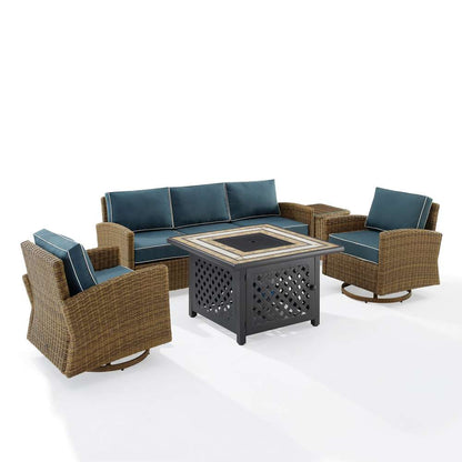 Crosley Furniture - Bradenton 5Pc Swivel Rocker And Sofa Set W/Fire Table Navy/Weathered Brown - Tucson Fire Table, Sofa, Side Table, & 2 Swivel Rockers - KO70208WB-NV veiw 4