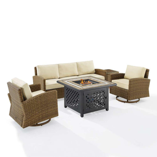 Crosley Furniture - Bradenton 5Pc Swivel Rocker And Sofa Set W/Fire Table Sand/Weathered Brown - Tucson Fire Table, Sofa, Side Table, & 2 Swivel Rockers - KO70208WB-SA veiw 2