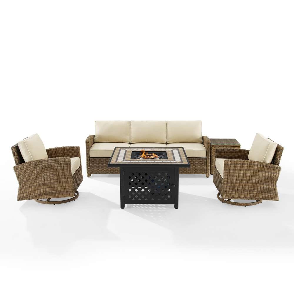Crosley Furniture - Bradenton 5Pc Swivel Rocker And Sofa Set W/Fire Table Sand/Weathered Brown - Tucson Fire Table, Sofa, Side Table, & 2 Swivel Rockers - KO70208WB-SA veiw 3