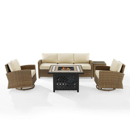 Crosley Furniture - Bradenton 5Pc Swivel Rocker And Sofa Set W/Fire Table Sand/Weathered Brown - Tucson Fire Table, Sofa, Side Table, & 2 Swivel Rockers - KO70208WB-SA veiw 3