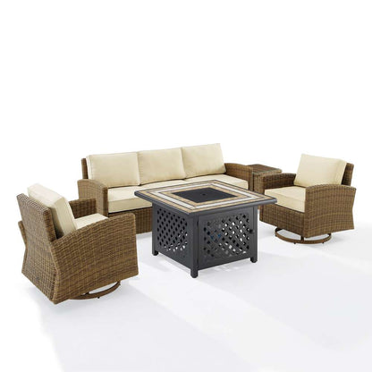 Crosley Furniture - Bradenton 5Pc Swivel Rocker And Sofa Set W/Fire Table Sand/Weathered Brown - Tucson Fire Table, Sofa, Side Table, & 2 Swivel Rockers - KO70208WB-SA veiw 4