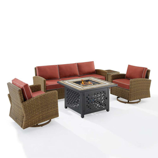 Crosley Furniture - Bradenton 5Pc Swivel Rocker And Sofa Set W/Fire Table Sangria/Weathered Brown - Tucson Fire Table, Sofa, Side Table, & 2 Swivel Rockers - KO70208WB-SG veiw 2