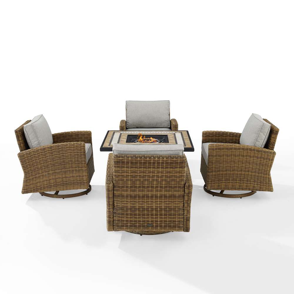 Crosley Furniture - Bradenton 5Pc Swivel Rocker Conversation Set W/Fire Table Gray/Weathered Brown - Tucson Fire Table & 4 Swivel Rockers - KO70209WB-GY veiw 3