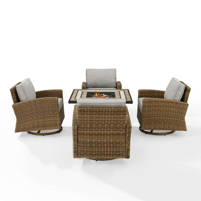 Crosley Furniture - Bradenton 5Pc Swivel Rocker Conversation Set W/Fire Table Gray/Weathered Brown - Tucson Fire Table & 4 Swivel Rockers - KO70209WB-GY veiw 3