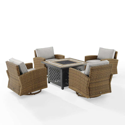 Crosley Furniture - Bradenton 5Pc Swivel Rocker Conversation Set W/Fire Table Gray/Weathered Brown - Tucson Fire Table & 4 Swivel Rockers - KO70209WB-GY veiw 4