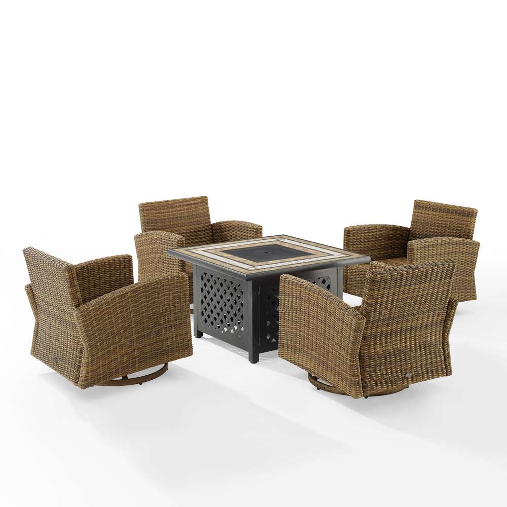 Crosley Furniture - Bradenton 5Pc Swivel Rocker Conversation Set W/Fire Table Gray/Weathered Brown - Tucson Fire Table & 4 Swivel Rockers - KO70209WB-GY veiw 5
