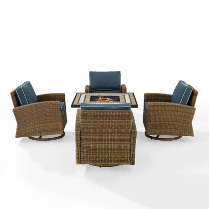 Crosley Furniture - Bradenton 5Pc Swivel Rocker Conversation Set W/Fire Table Navy/Weathered Brown - Tucson Fire Table & 4 Swivel Rockers - KO70209WB-NV veiw 3