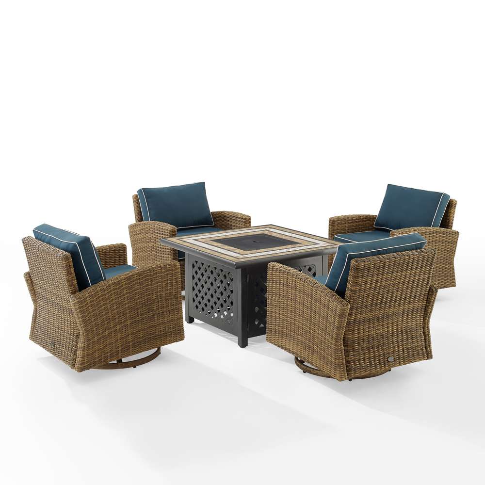 Crosley Furniture - Bradenton 5Pc Swivel Rocker Conversation Set W/Fire Table Navy/Weathered Brown - Tucson Fire Table & 4 Swivel Rockers - KO70209WB-NV veiw 4