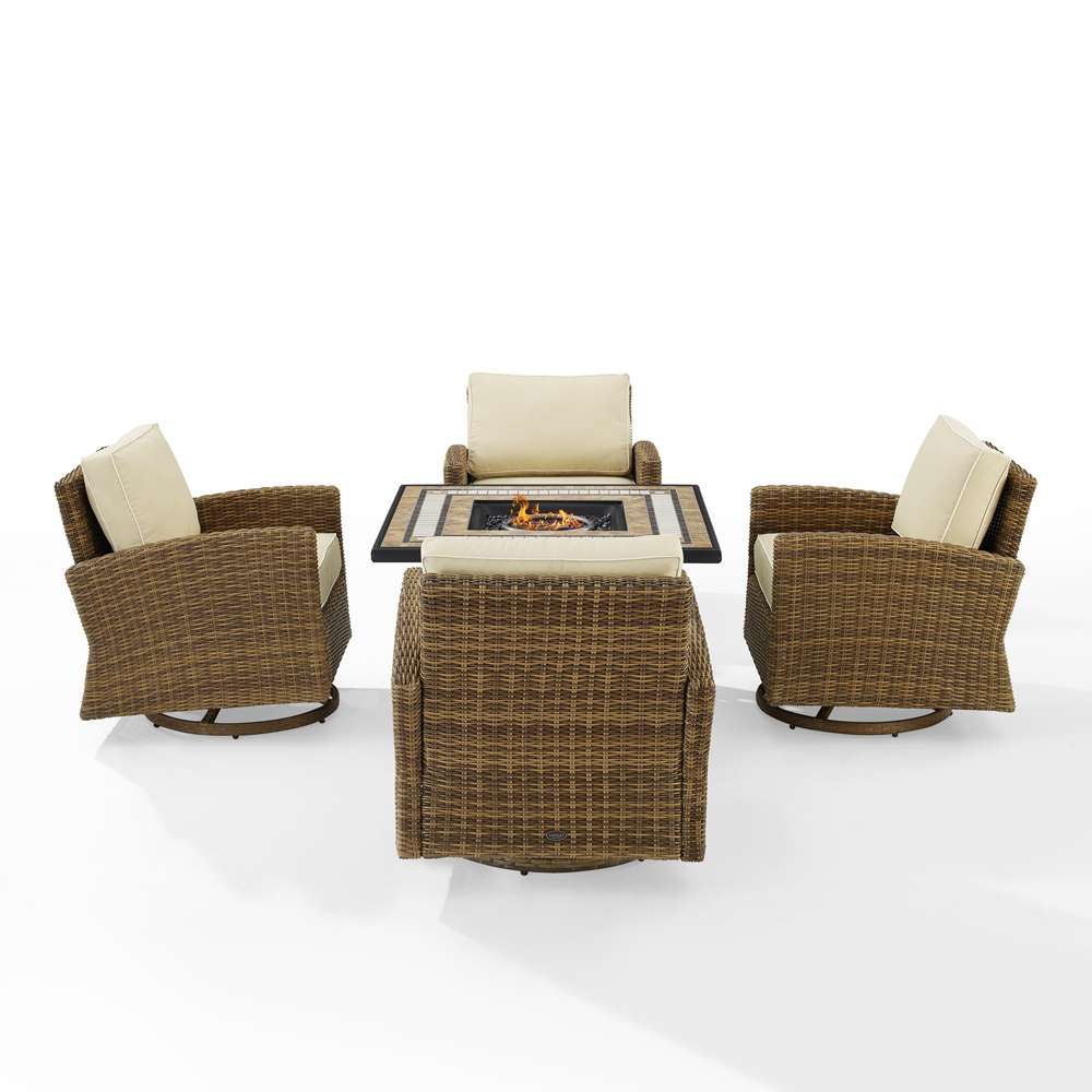 Crosley Furniture - Bradenton 5Pc Swivel Rocker Conversation Set W/Fire Table Sand/Weathered Brown - Tucson Fire Table & 4 Swivel Rockers - KO70209WB-SA veiw 3