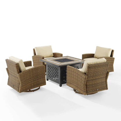 Crosley Furniture - Bradenton 5Pc Swivel Rocker Conversation Set W/Fire Table Sand/Weathered Brown - Tucson Fire Table & 4 Swivel Rockers - KO70209WB-SA veiw 4