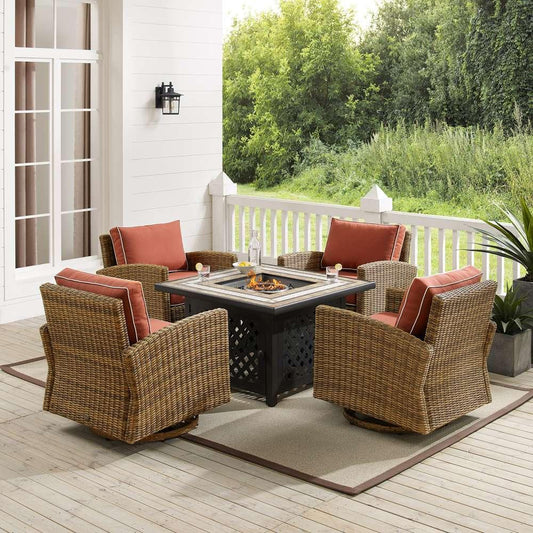 Crosley Furniture - Bradenton 5Pc Swivel Rocker Conversation Set W/Fire Table Sangria/Weathered Brown - Tucson Fire Table & 4 Swivel Rockers - KO70209WB-SG veiw 1