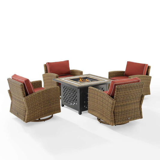Crosley Furniture - Bradenton 5Pc Swivel Rocker Conversation Set W/Fire Table Sangria/Weathered Brown - Tucson Fire Table & 4 Swivel Rockers - KO70209WB-SG veiw 2