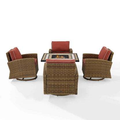 Crosley Furniture - Bradenton 5Pc Swivel Rocker Conversation Set W/Fire Table Sangria/Weathered Brown - Tucson Fire Table & 4 Swivel Rockers - KO70209WB-SG veiw 3