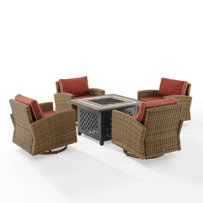 Crosley Furniture - Bradenton 5Pc Swivel Rocker Conversation Set W/Fire Table Sangria/Weathered Brown - Tucson Fire Table & 4 Swivel Rockers - KO70209WB-SG veiw 4