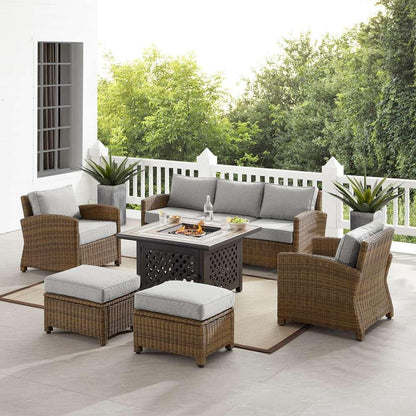 Crosley Furniture - Bradenton 6Pc Outdoor Wicker Sofa Set W/Fire Table Gray/Weathered Brown - Tucson Fire Table, Sofa, 2 Armchairs & 2 Ottomans - KO70184WB-GY veiw 1