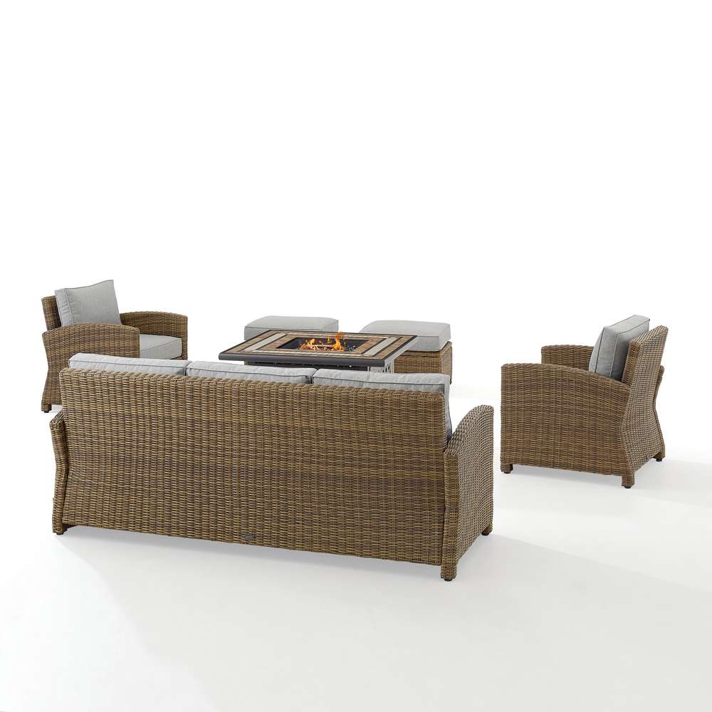 Crosley Furniture - Bradenton 6Pc Outdoor Wicker Sofa Set W/Fire Table Gray/Weathered Brown - Tucson Fire Table, Sofa, 2 Armchairs & 2 Ottomans - KO70184WB-GY veiw 4