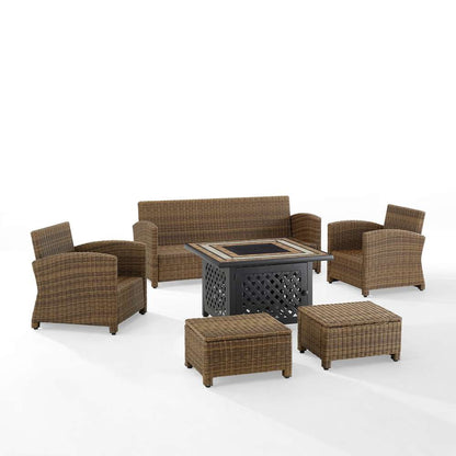 Crosley Furniture - Bradenton 6Pc Outdoor Wicker Sofa Set W/Fire Table Gray/Weathered Brown - Tucson Fire Table, Sofa, 2 Armchairs & 2 Ottomans - KO70184WB-GY veiw 5