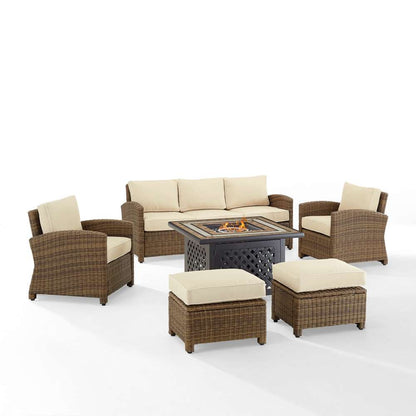 Crosley Furniture - Bradenton 6Pc Outdoor Wicker Sofa Set W/Fire Table Sand/Weathered Brown - Tucson Fire Table, Sofa, 2 Armchairs & 2 Ottomans - KO70184WB-SA veiw 2