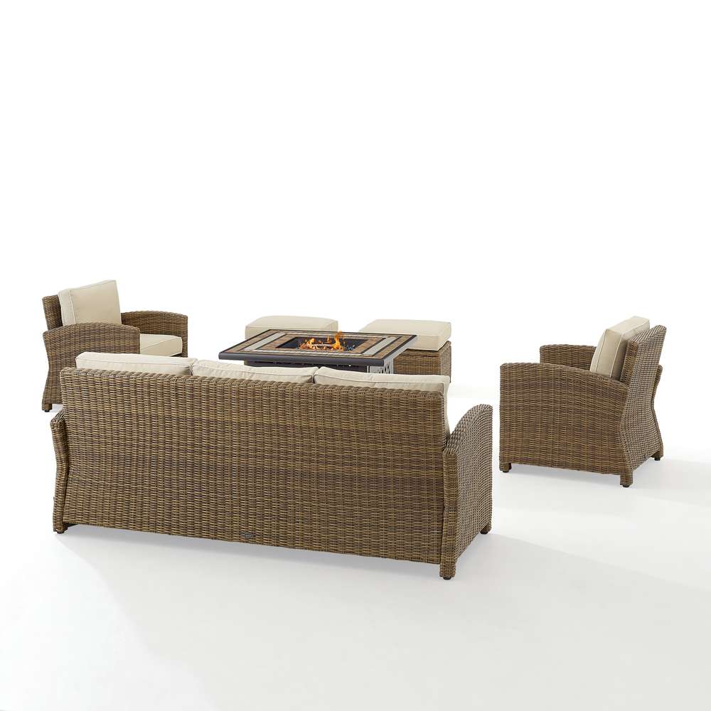 Crosley Furniture - Bradenton 6Pc Outdoor Wicker Sofa Set W/Fire Table Sand/Weathered Brown - Tucson Fire Table, Sofa, 2 Armchairs & 2 Ottomans - KO70184WB-SA veiw 4