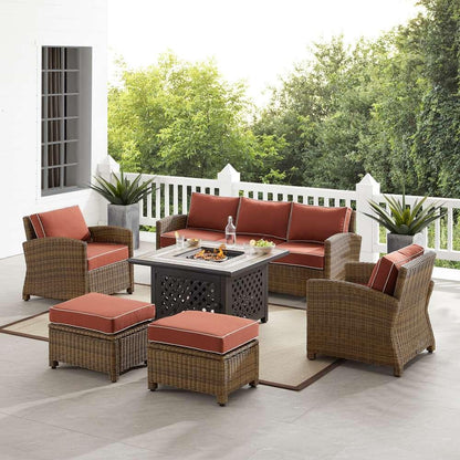 Crosley Furniture - Bradenton 6Pc Outdoor Wicker Sofa Set W/Fire Table Sangria/Weathered Brown - Tucson Fire Table, Sofa, 2 Armchairs & 2 Ottomans - KO70184WB-SG veiw 1