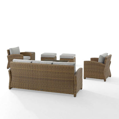 Crosley Furniture - Bradenton 7Pc Outdoor Wicker Sofa Set Gray/Weathered Brown - Sofa, Coffee Table, Side Table, 2 Armchairs & 2 Ottomans - KO70185WB-GY veiw 3