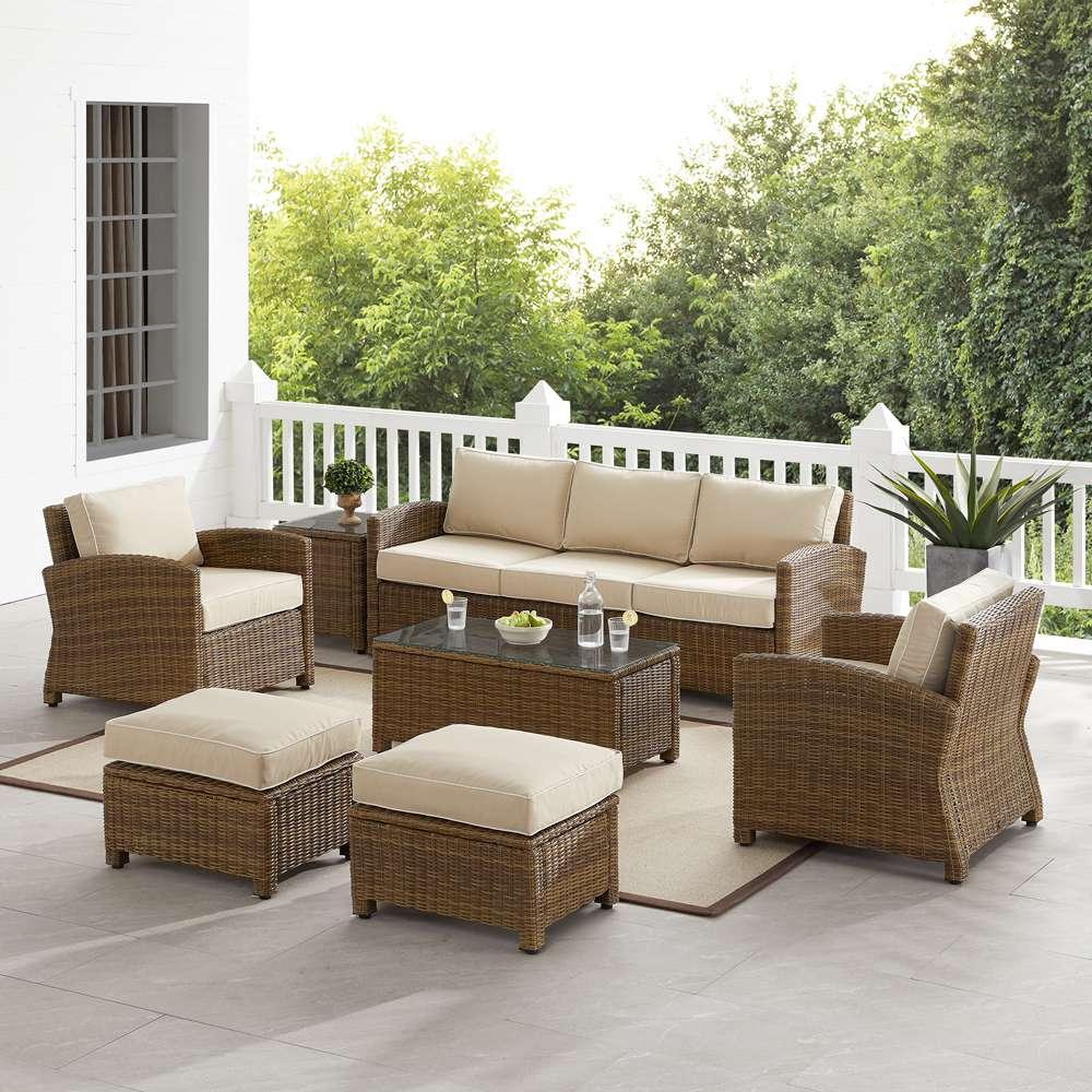 Crosley Furniture - Bradenton 7Pc Outdoor Wicker Sofa Set Sand/Weathered Brown - Sofa, Coffee Table, Side Table, 2 Armchairs & 2 Ottomans - KO70185WB-SA veiw 1