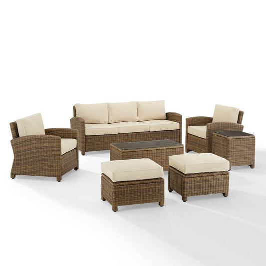 Crosley Furniture - Bradenton 7Pc Outdoor Wicker Sofa Set Sand/Weathered Brown - Sofa, Coffee Table, Side Table, 2 Armchairs & 2 Ottomans - KO70185WB-SA veiw 2