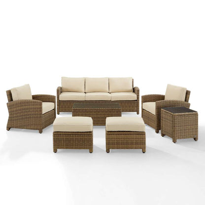 Crosley Furniture - Bradenton 7Pc Outdoor Wicker Sofa Set Sand/Weathered Brown - Sofa, Coffee Table, Side Table, 2 Armchairs & 2 Ottomans - KO70185WB-SA veiw 3