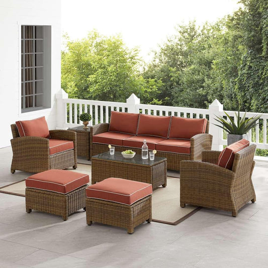 Crosley Furniture - Bradenton 7Pc Outdoor Wicker Sofa Set Sangria/Weathered Brown - Sofa, Coffee Table, Side Table, 2 Armchairs & 2 Ottomans - KO70185WB-SG veiw 1