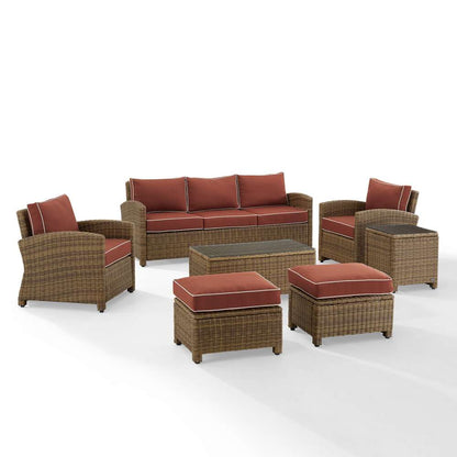 Crosley Furniture - Bradenton 7Pc Outdoor Wicker Sofa Set Sangria/Weathered Brown - Sofa, Coffee Table, Side Table, 2 Armchairs & 2 Ottomans - KO70185WB-SG veiw 2