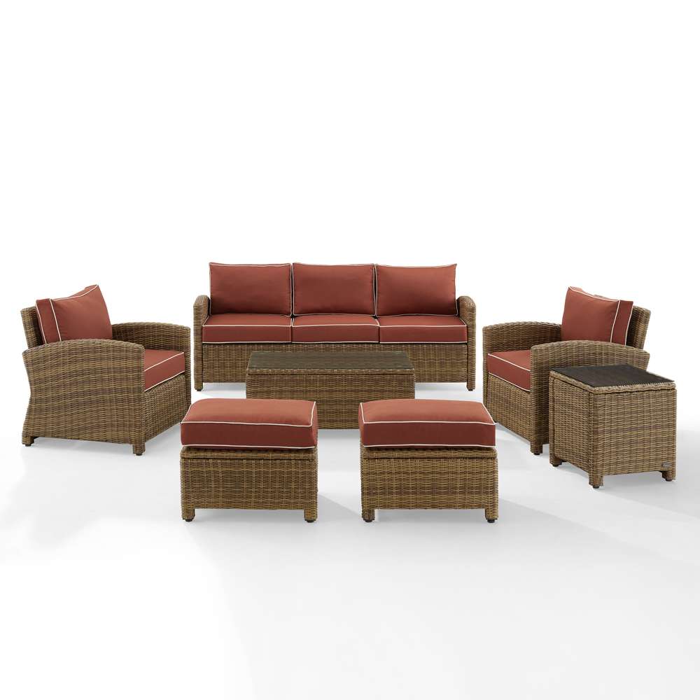 Crosley Furniture - Bradenton 7Pc Outdoor Wicker Sofa Set Sangria/Weathered Brown - Sofa, Coffee Table, Side Table, 2 Armchairs & 2 Ottomans - KO70185WB-SG veiw 3