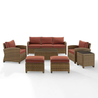 Crosley Furniture - Bradenton 7Pc Outdoor Wicker Sofa Set Sangria/Weathered Brown - Sofa, Coffee Table, Side Table, 2 Armchairs & 2 Ottomans - KO70185WB-SG veiw 3