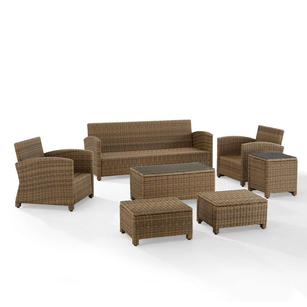 Crosley Furniture - Bradenton 7Pc Outdoor Wicker Sofa Set Sangria/Weathered Brown - Sofa, Coffee Table, Side Table, 2 Armchairs & 2 Ottomans - KO70185WB-SG veiw 5