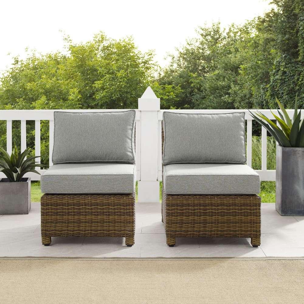 Crosley Furniture - Bradenton Outdoor Wicker Chair Set Gray- Weathered Brown (Set of 2) - KO70173WB-GY veiw 3