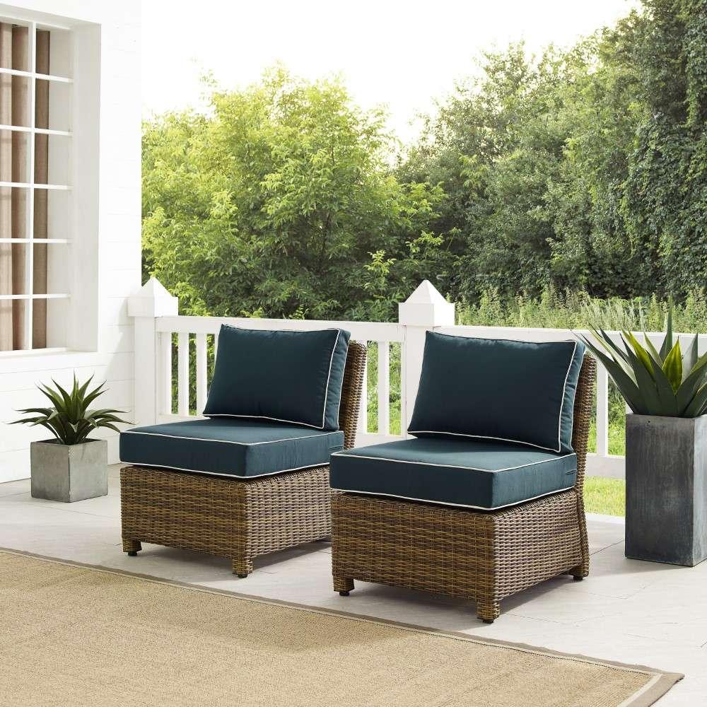 Crosley Furniture - Bradenton Outdoor Wicker Chair Set Navy-Weathered Brown (Set of 2) - KO70173WB-NV veiw 1