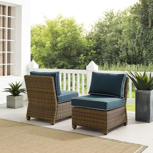 Crosley Furniture - Bradenton Outdoor Wicker Chair Set Navy-Weathered Brown (Set of 2) - KO70173WB-NV veiw 2