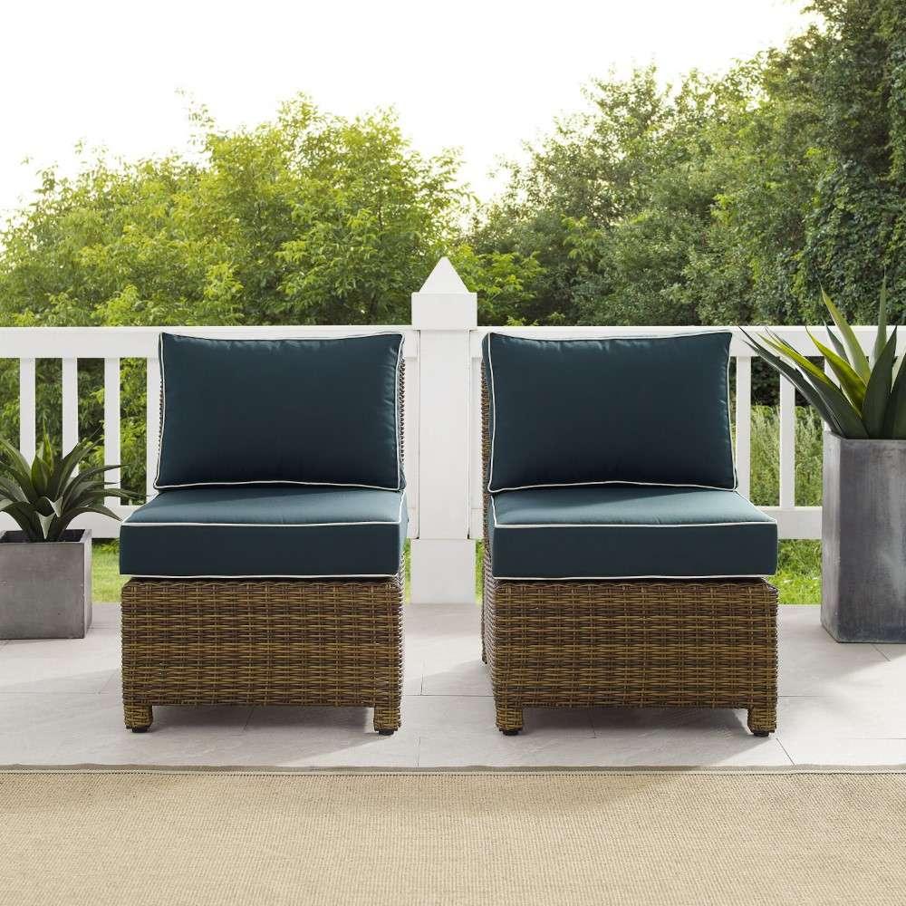 Crosley Furniture - Bradenton Outdoor Wicker Chair Set Navy-Weathered Brown (Set of 2) - KO70173WB-NV veiw 3