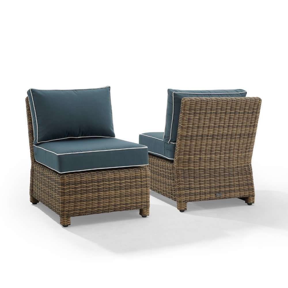 Crosley Furniture - Bradenton Outdoor Wicker Chair Set Navy-Weathered Brown (Set of 2) - KO70173WB-NV veiw 6