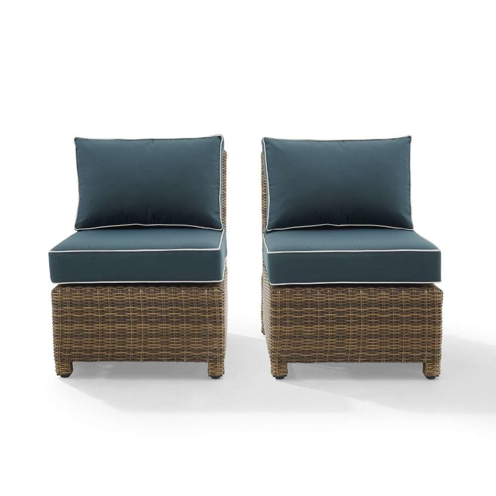 Crosley Furniture - Bradenton Outdoor Wicker Chair Set Navy-Weathered Brown (Set of 2) - KO70173WB-NV veiw 7