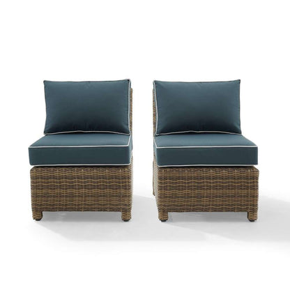 Crosley Furniture - Bradenton Outdoor Wicker Chair Set Navy-Weathered Brown (Set of 2) - KO70173WB-NV veiw 7